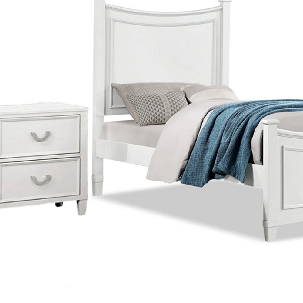 Kiki 4pc Full Bedroom Set w Poster Bed | Storage Trundle | White Wood