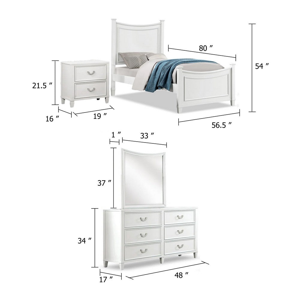 Kiki 4pc Full Bedroom Set w Poster Bed | Storage Trundle | White Wood