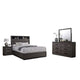 Kalie 4pc Queen Bedroom Set w Bookcase Headboard | Storage | Gray Wood