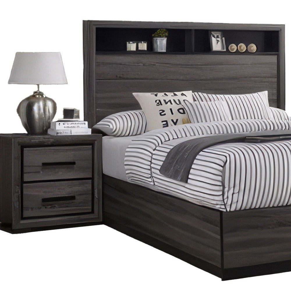 Kalie 5pc Queen Bedroom Set w Bookcase Headboard | 2 Nightstands | Gray