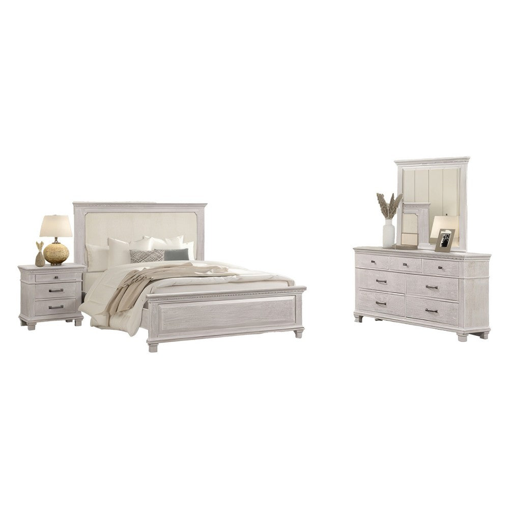 Leyne 4pc Queen Bedroom Set | Cream Upholstery | Weathered Gray