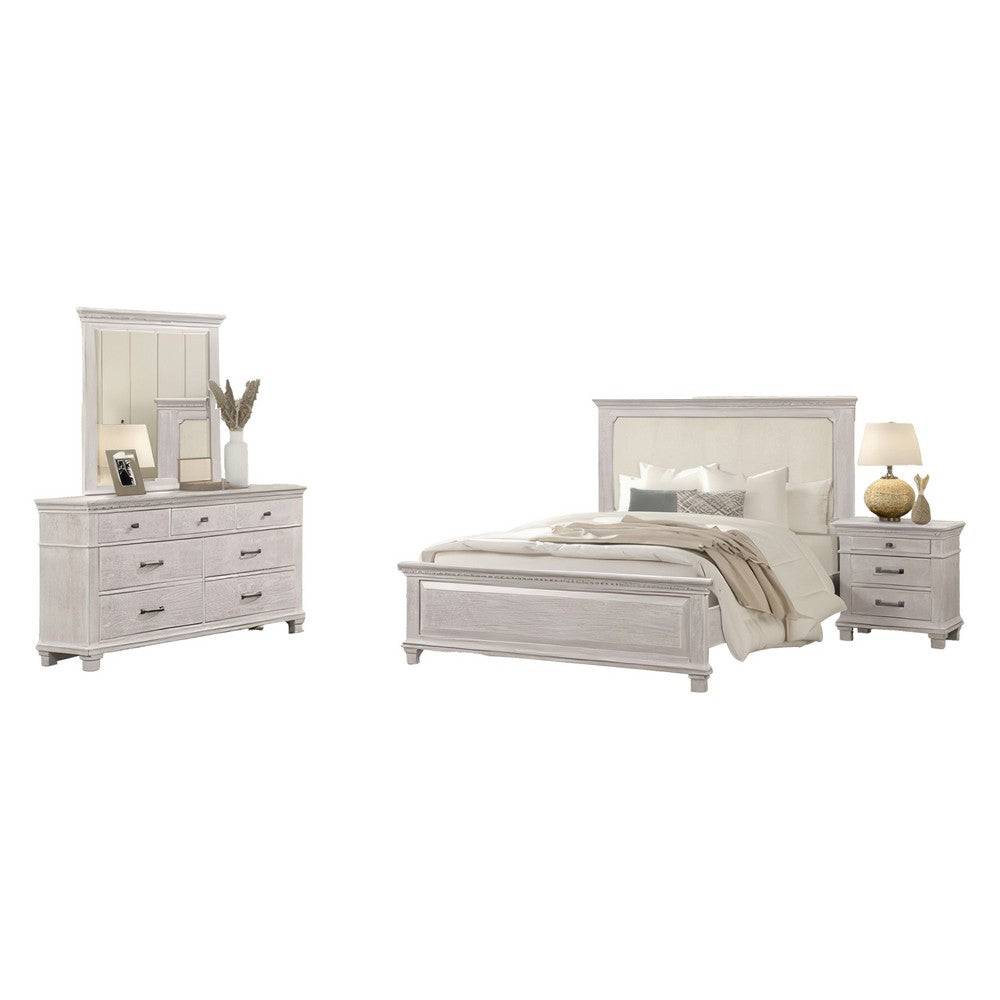 Leyne 4pc Queen Bedroom Set | Cream Upholstery | Weathered Gray