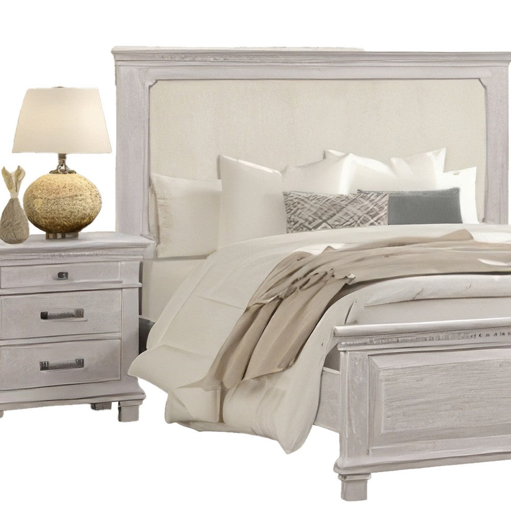 Leyne 4pc Queen Bedroom Set | Cream Upholstery | Weathered Gray
