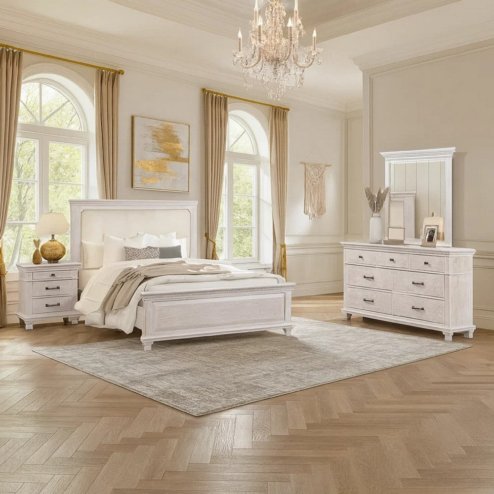 Leyne 4pc Queen Bedroom Set | Cream Upholstery | Weathered Gray