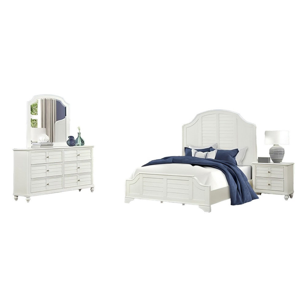 Kyna 4pc Queen Bedroom Set | Curved Louvered Headboard | Antique White