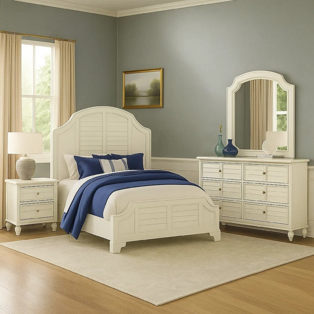 Kyna 4pc Queen Bedroom Set | Curved Louvered Headboard | Antique White