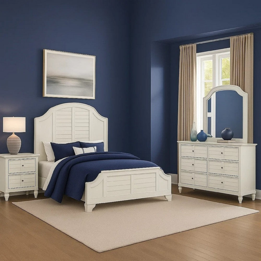 Kyna 4pc Queen Bedroom Set | Curved Louvered Headboard | Antique White