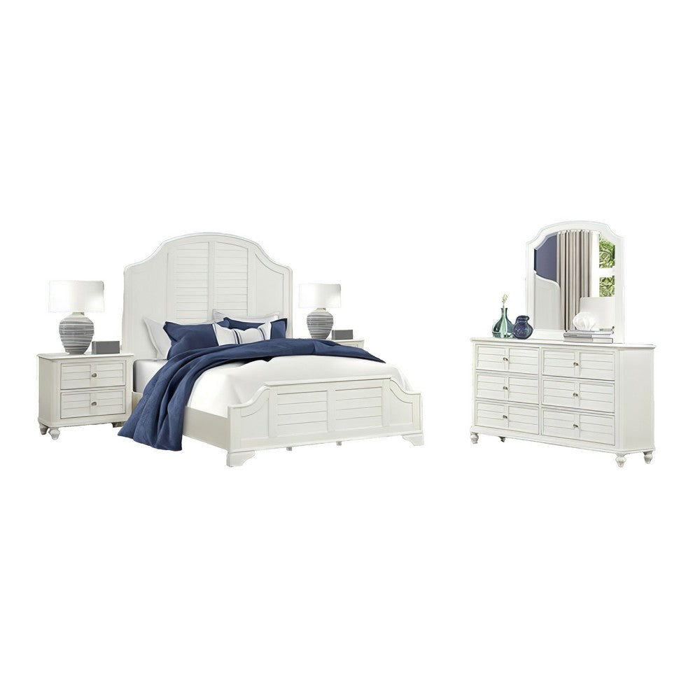 Kyna 5pc Queen Bedroom Set | Curved Louvere | Antique White | 2 Nightstands