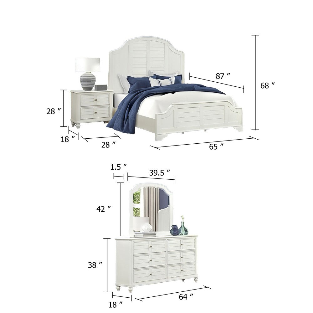 Kyna 5pc Queen Bedroom Set | Curved Louvere | Antique White | 2 Nightstands