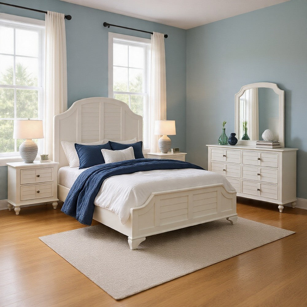 Kyna 5pc Queen Bedroom Set | Curved Louvere | Antique White | 2 Nightstands