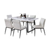 Alz 7pc Dining Table Set | 6 White Faux Leather Upholstered Chairs | Black