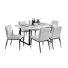 Alz 7pc Dining Table Set | 6 White Faux Leather Upholstered Chairs | Black
