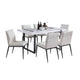 Alz 7pc Dining Table Set | 6 White Faux Leather Upholstered Chairs | Black