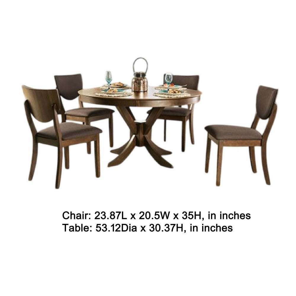 Meka 5pc Round Dining Table Set | Dark Brown Pedestal Cross Base | 4 Chairs