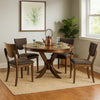 Meka 5pc Round Dining Table Set | Dark Brown Pedestal Cross Base | 4 Chairs