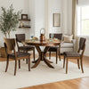 Meka 5pc Round Dining Table Set | Dark Brown Pedestal Cross Base | 4 Chairs