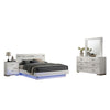 Pero 4pc Queen Bedroom Set | LED | Chrome & White | Dresser Mirror