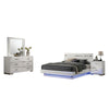 Pero 4pc Queen Bedroom Set | LED | Chrome & White | Dresser Mirror