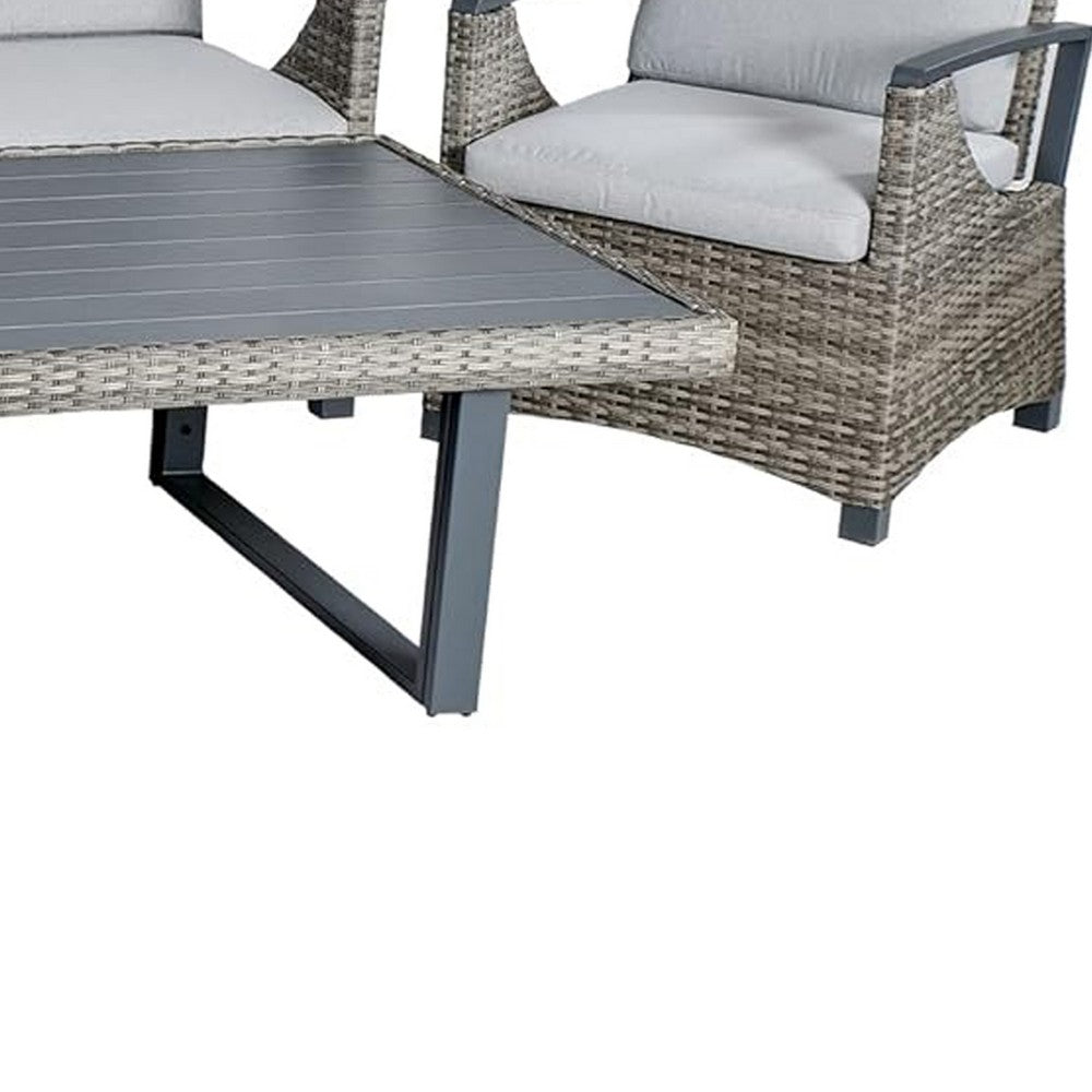Lona 4pc Outdoor Sofa & Table Set w Gray Cushions | 2 Chairs | Black