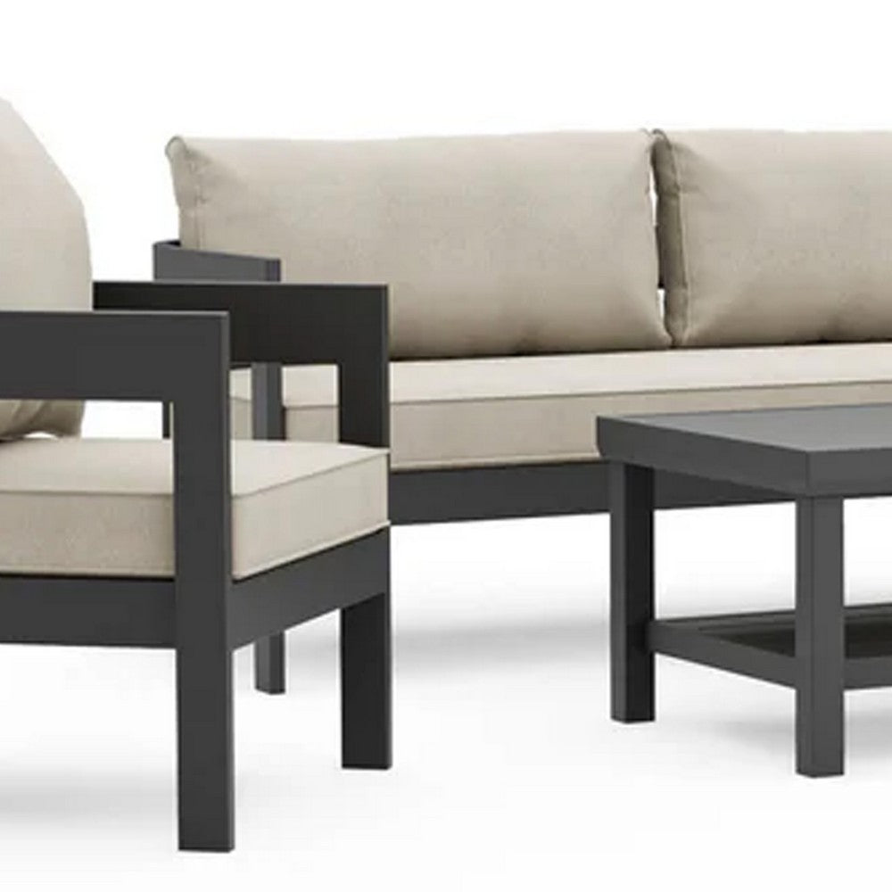 Lea 5pc Outdoor Sofa & Chairs Set | Coffee Table | Light Brown | Black