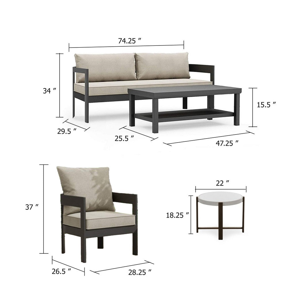 Lea 5pc Outdoor Sofa & Chairs Set | Coffee Table | Light Brown | Black