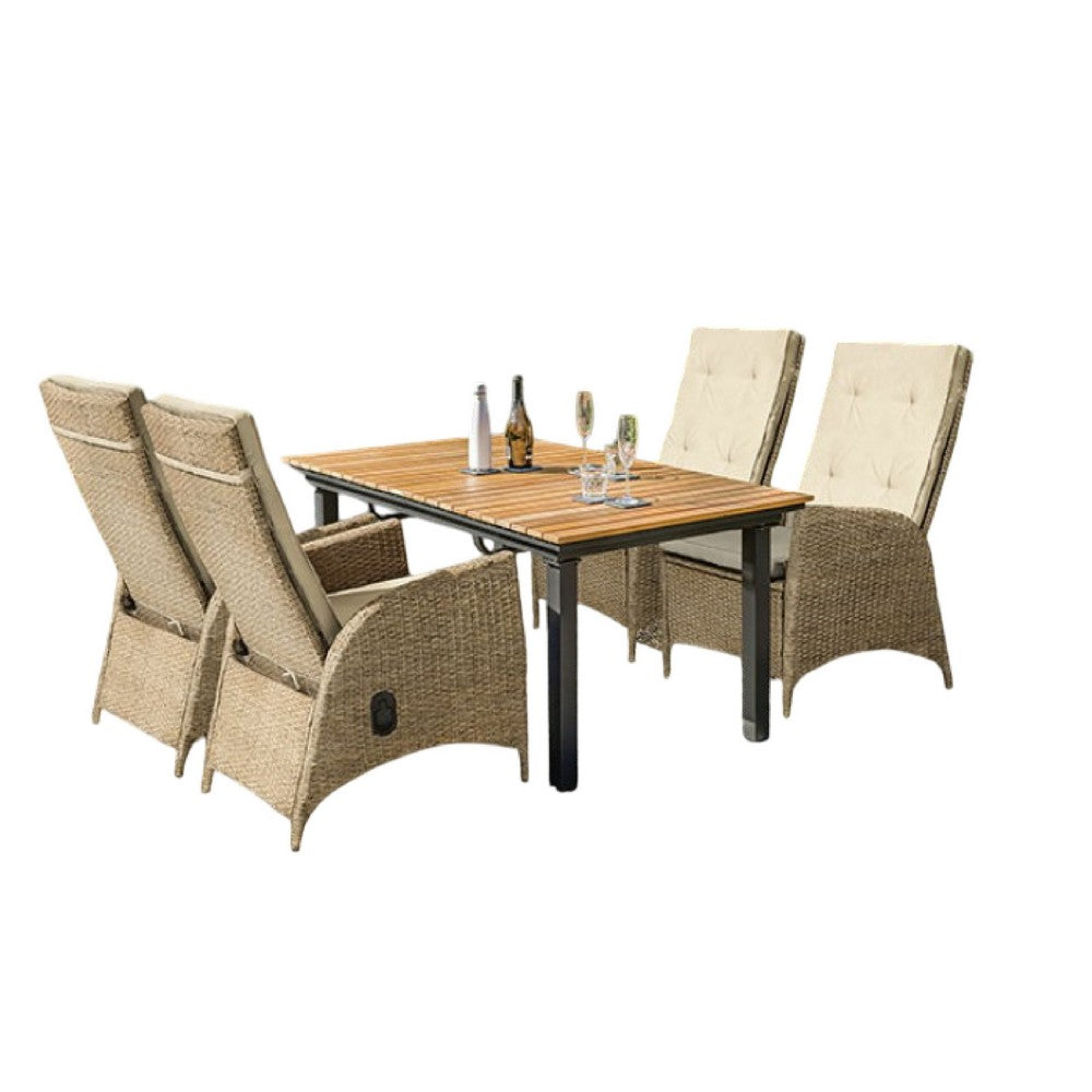 Ankia 5pc Outdoor Dining Set | 4 Reclining Chairs | Beige | 62-84" Table
