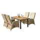 Ankia 5pc Outdoor Dining Set | 4 Reclining Chairs | Beige | 62-84" Table