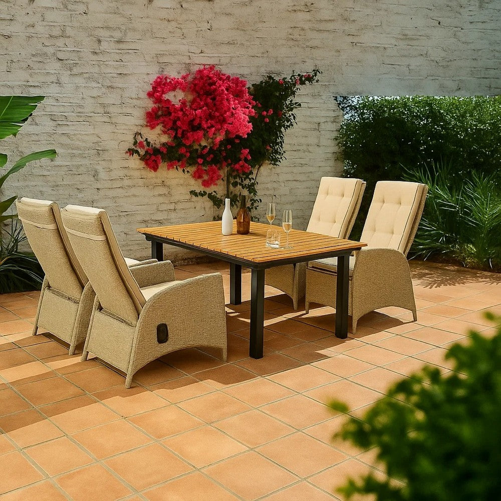 Ankia 5pc Outdoor Dining Set | 4 Reclining Chairs | Beige | 62-84" Table
