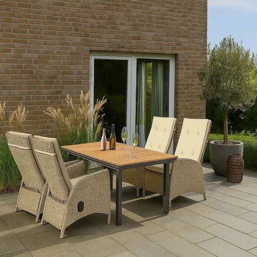 Ankia 5pc Outdoor Dining Set | 4 Reclining Chairs | Beige | 62-84" Table