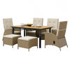 Ankia 7pc Outdoor Reclining Dining Set | 2 Ottomans | 62-84" Table | Brown