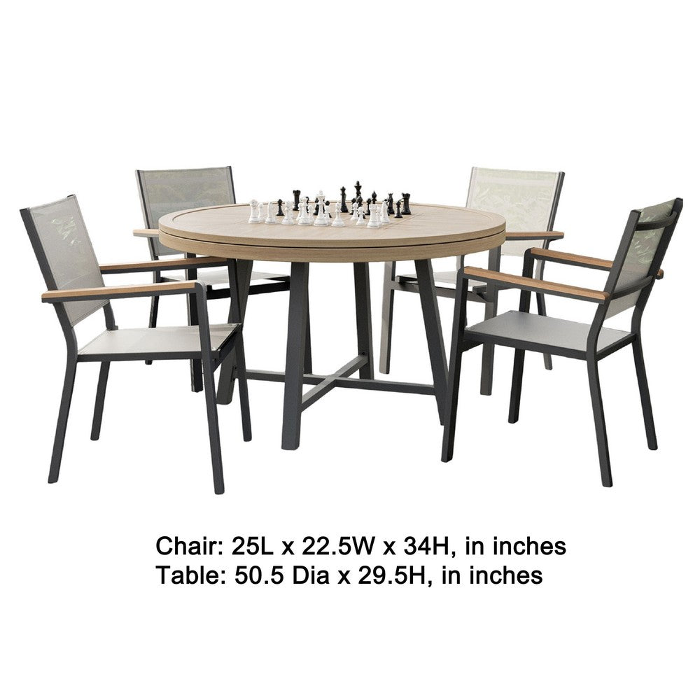 Nily 5pc Outdoor Poker Chess Game Table Set | Stacking Chairs | Teak Wood