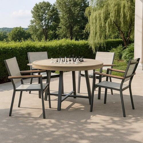 Nily 5pc Outdoor Poker Chess Game Table Set | Stacking Chairs | Teak Wood
