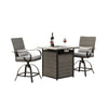 Noa 3pc Outdoor Fire Pit Counter Height Set w Swivel Chairs | Black Gray