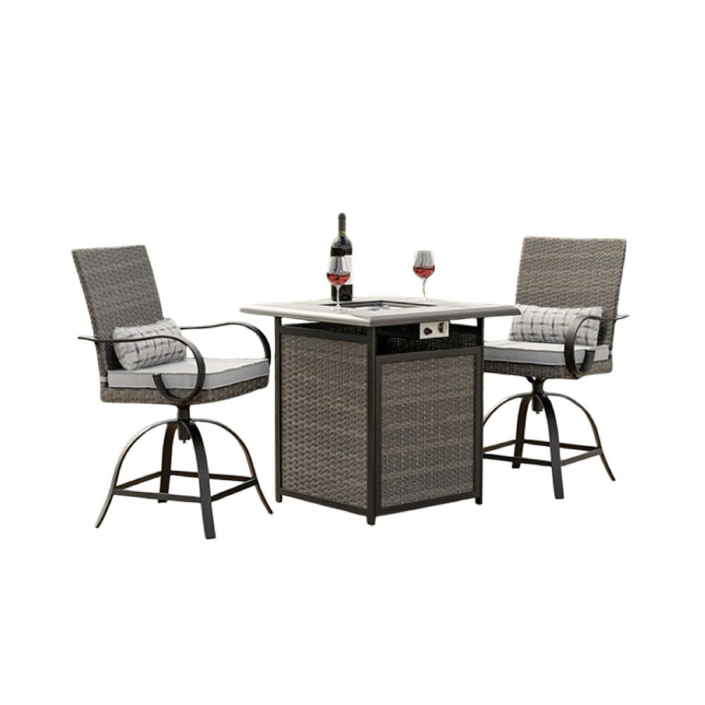 Noa 3pc Outdoor Fire Pit Counter Height Set w Swivel Chairs | Black Gray