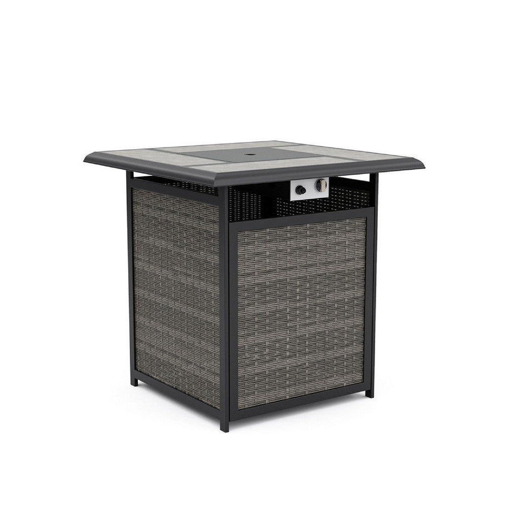 Noa 3pc Outdoor Fire Pit Counter Height Set w Swivel Chairs | Black Gray