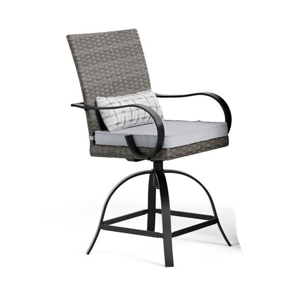 Noa 3pc Outdoor Fire Pit Counter Height Set w Swivel Chairs | Black Gray
