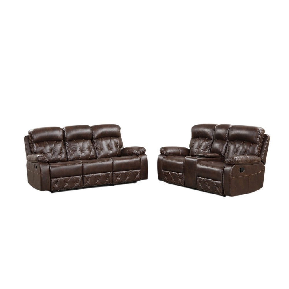 Kesy 2pc Manual Reclining Sofa & Loveseat Set | Brown Faux Leather