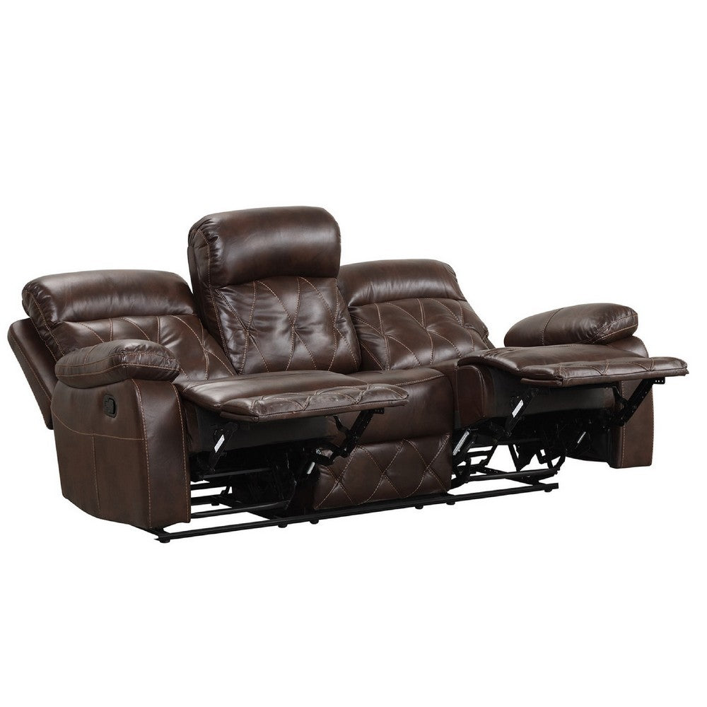 Kesy 2pc Manual Reclining Sofa & Loveseat Set | Brown Faux Leather