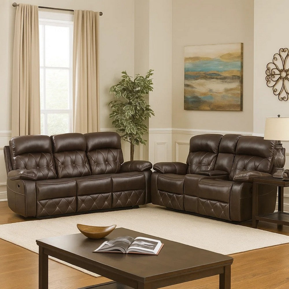 Kesy 2pc Manual Reclining Sofa & Loveseat Set | Brown Faux Leather