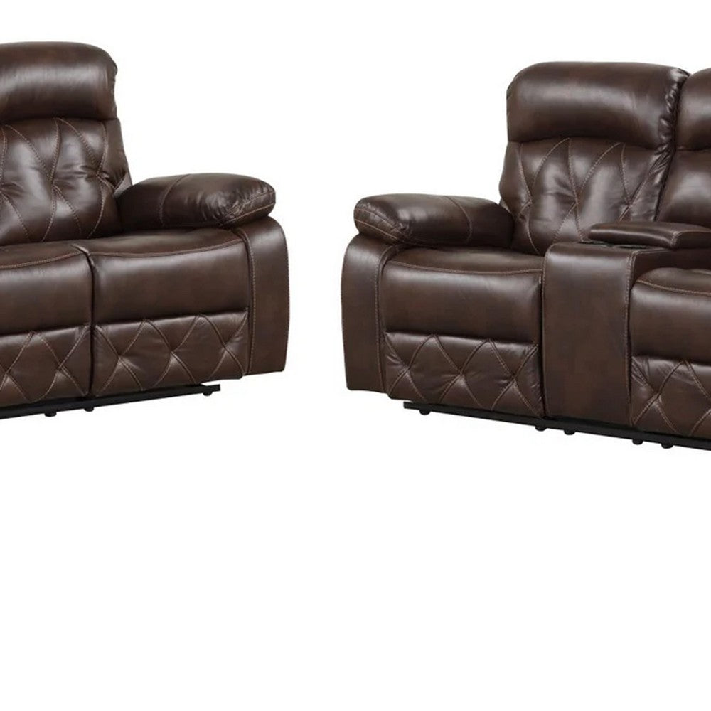 Kesy 3pc Manual Reclining Sofa | Loveseat & Chair Set | Brown Faux Leather