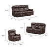 Kesy 3pc Manual Reclining Sofa | Loveseat & Chair Set | Brown Faux Leather