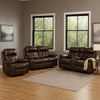 Kesy 3pc Manual Reclining Sofa | Loveseat & Chair Set | Brown Faux Leather