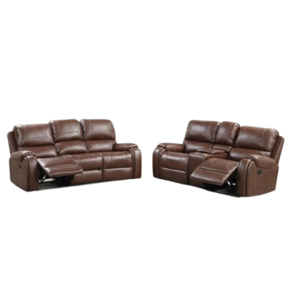 Teli 2pc Manual Reclining Sofa & Loveseat Set | Brown Faux Leather