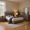 Suni 4pc Complete Queen Bedroom Set w LED Headboard | Light Taupe Gray