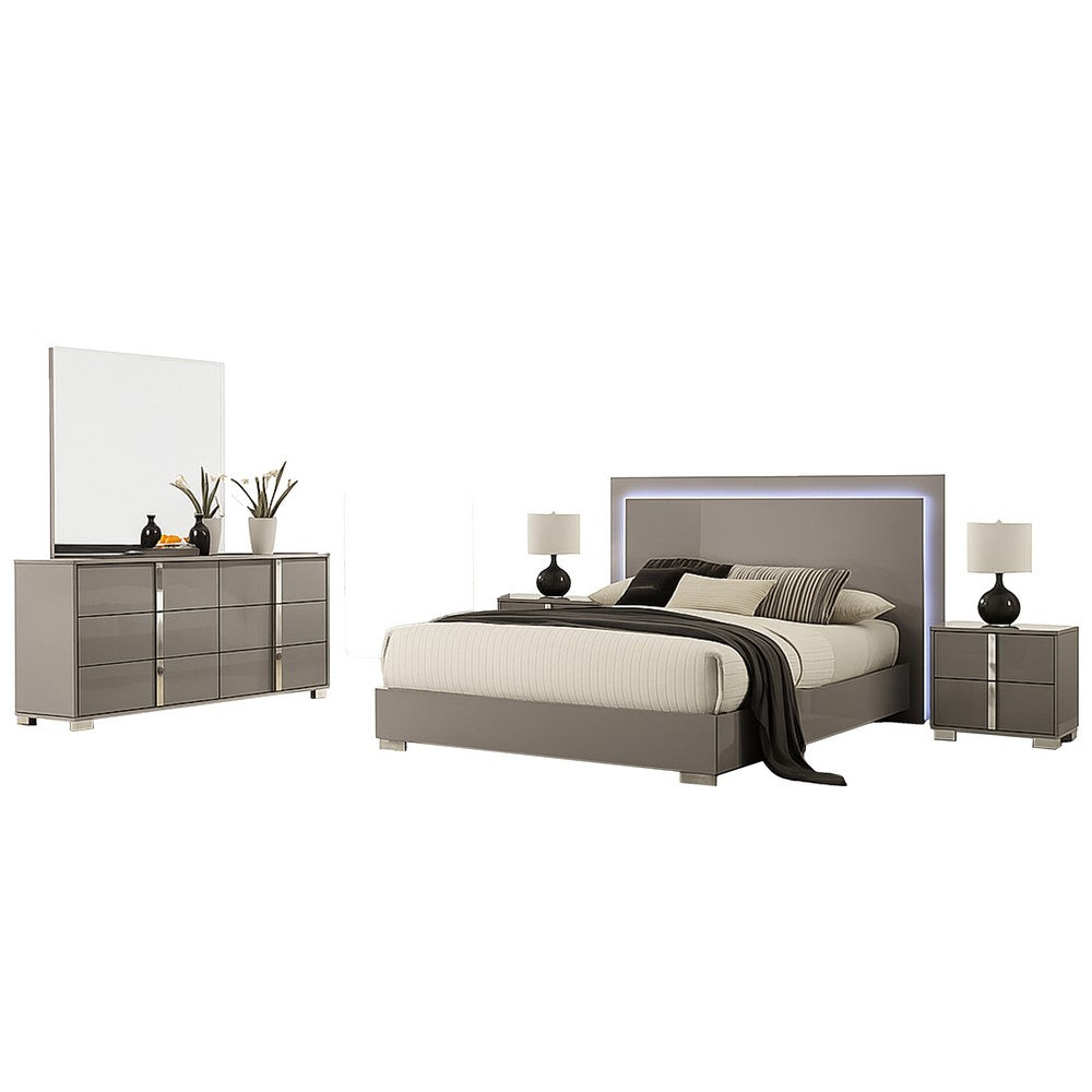 Suni 5pc Queen Bedroom Set | LED Headboard | Light Taupe Gray | 2 Nightstand
