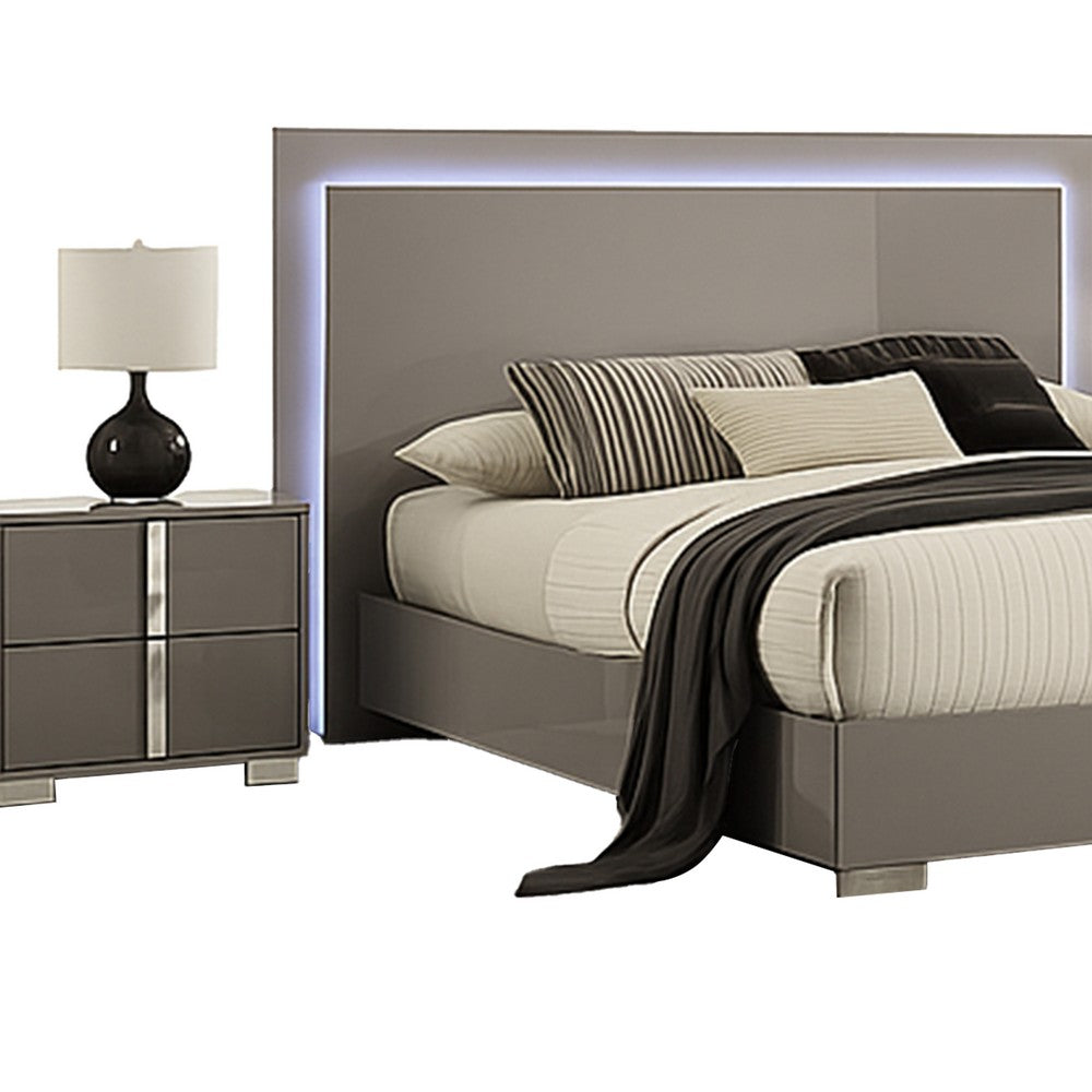 Suni 5pc Queen Bedroom Set | LED Headboard | Light Taupe Gray | 2 Nightstand
