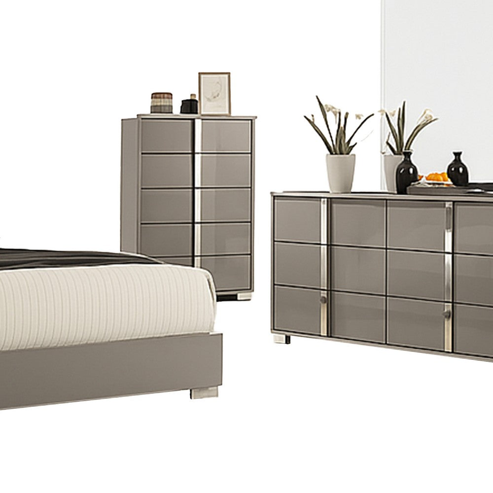 Suni 5pc Queen Bedroom Set | LED Headboard | Light Taupe Gray | Tall Dresser
