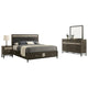 Lito 4pc Complete Queen Bedroom Set | Gray Upholstery | Footboard Drawers