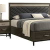 Lito 4pc Complete Queen Bedroom Set | Gray Upholstery | Footboard Drawers