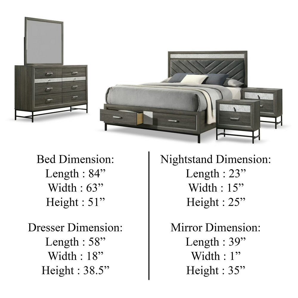 Lito 5pc Queen Bedroom Set | 2 Nightstands | Gray Upholstery | Storage Bed